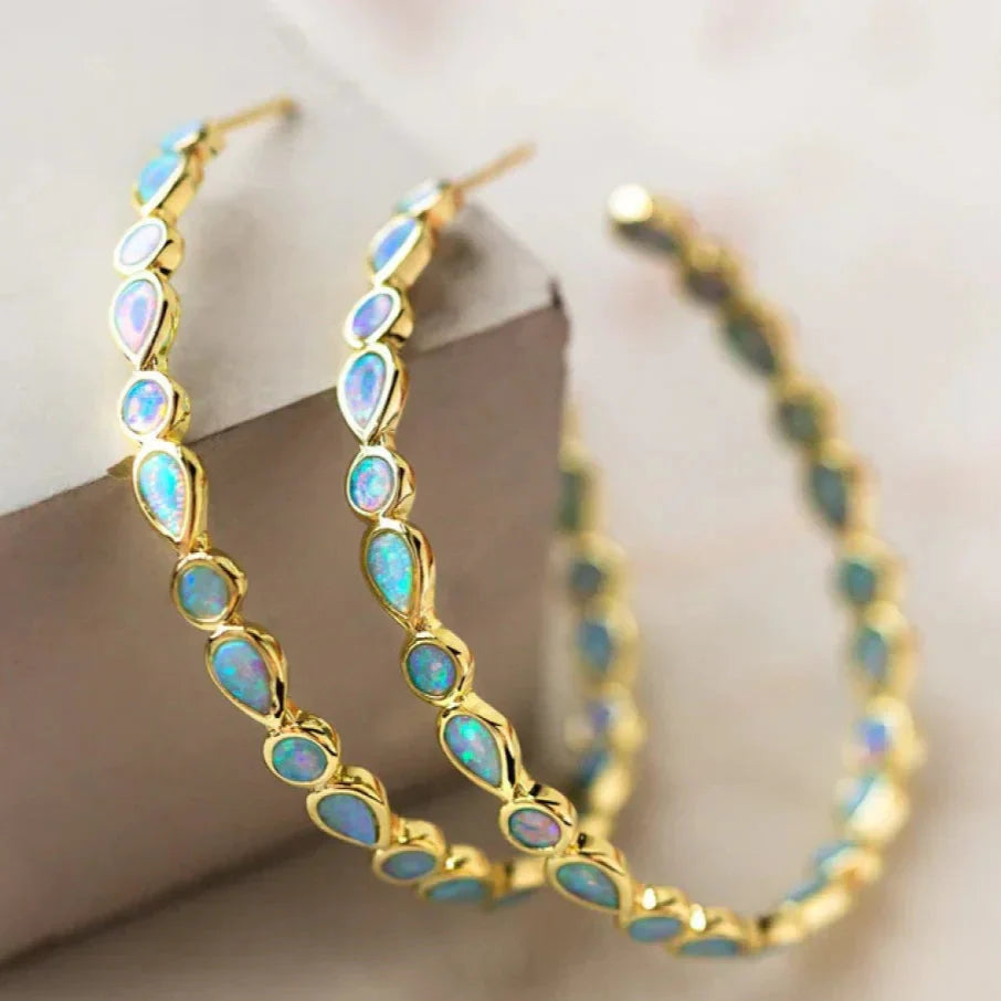 Emmeline - Vintage Blue Golden Hoop Earrings