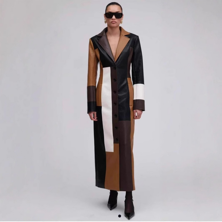 Vienna - Retro Patchwork Faux Maxi Coat