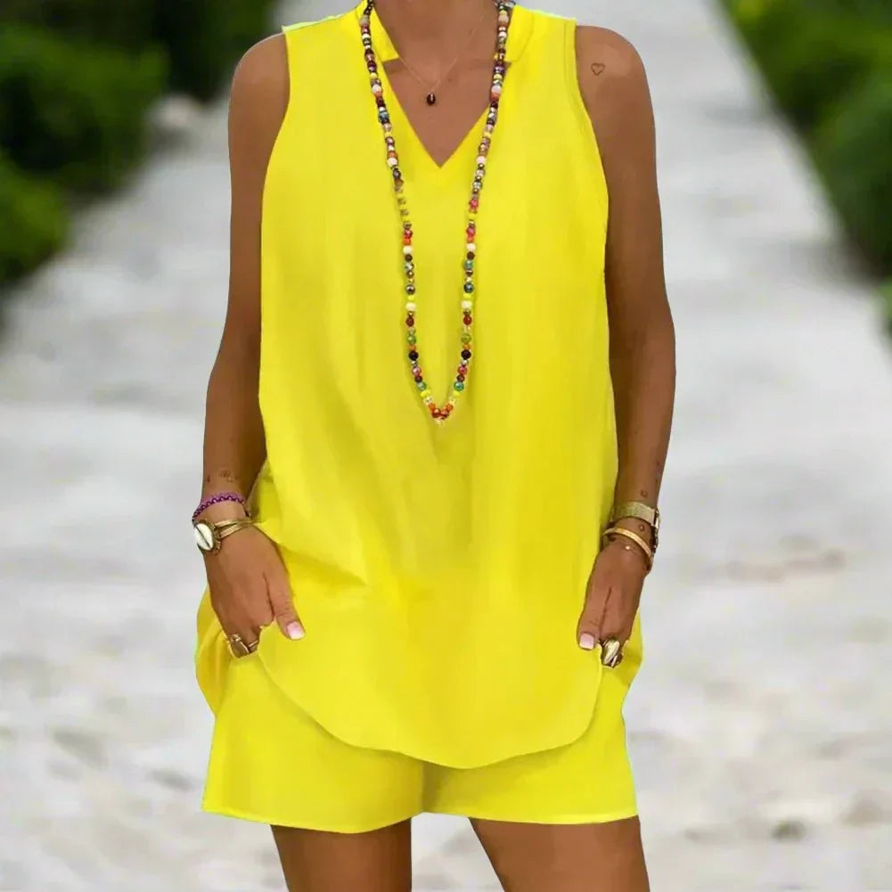 Mira - Solid Color Sleeveless Summer Set